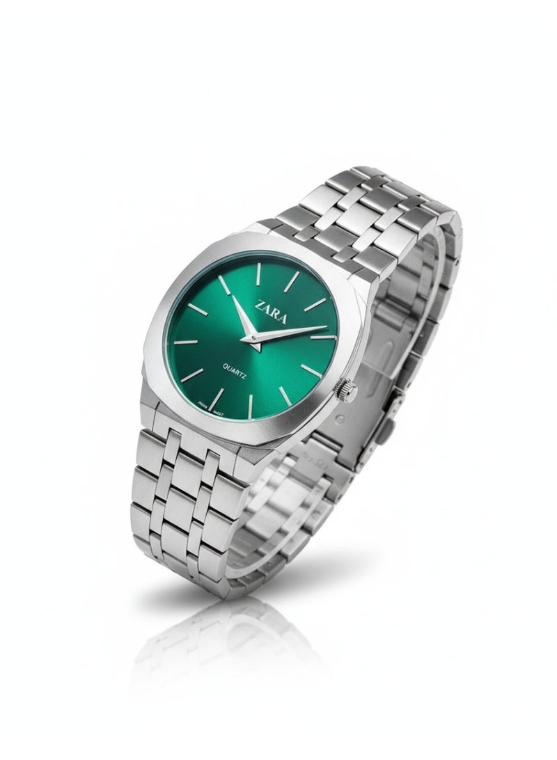 ZARA Stainless Steel Quartz Watch with Green Dial - Image 5